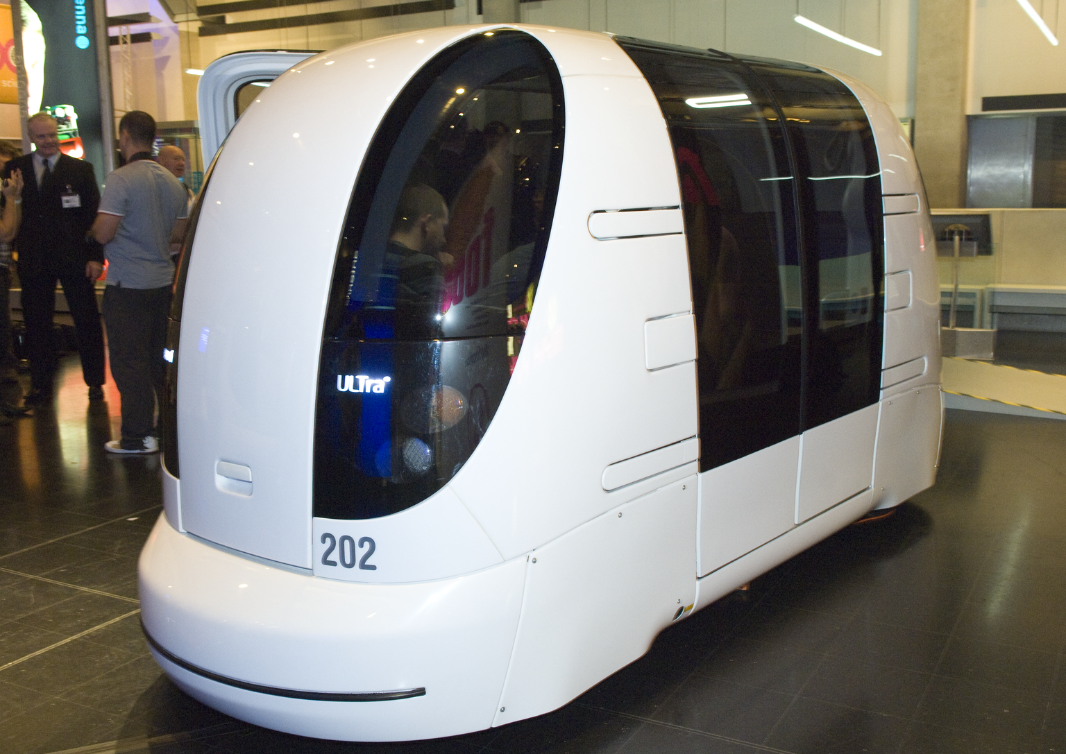 ULTra personal rapid transit pod car on show at the Science Museum, London, 13 August 2009