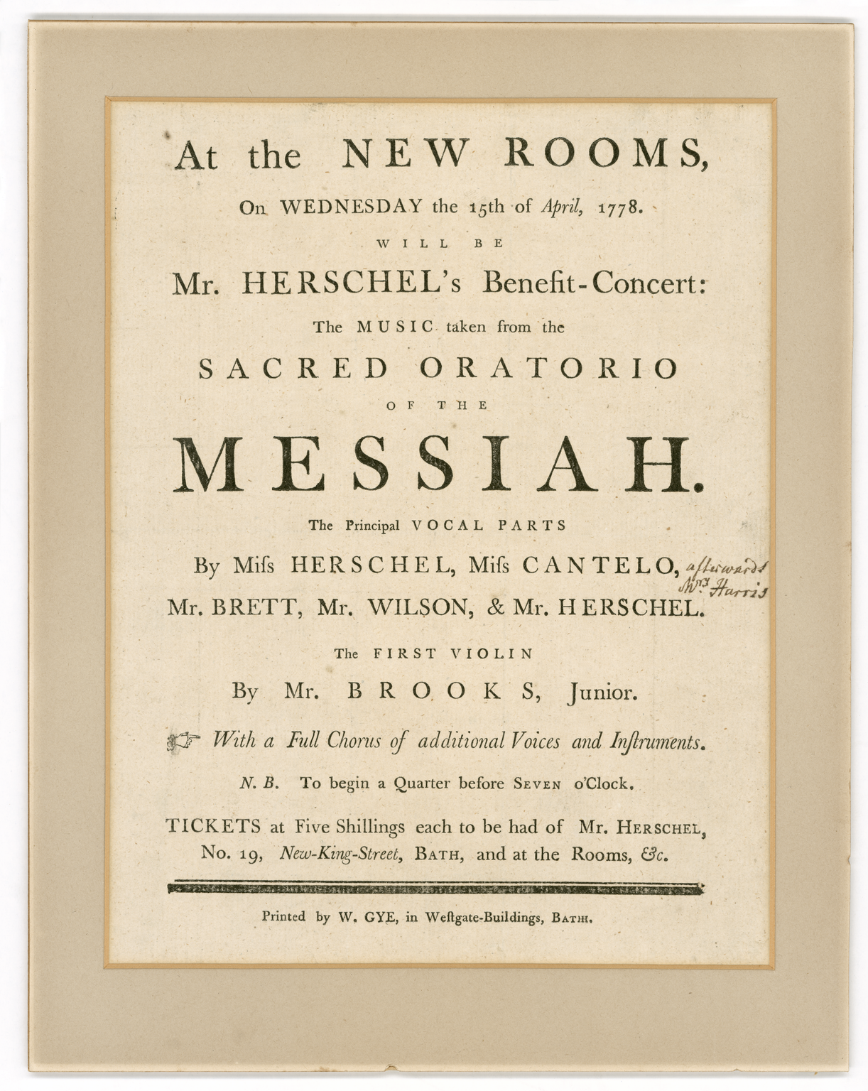 Caroline sang at this performance of Handel's Messiah conducted by William. (Science Museum)