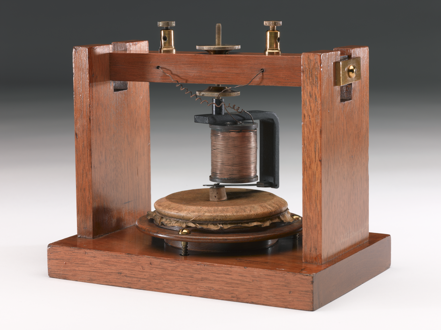 An exact replica of Bell's first telephone made in June 1875 by the same maker, Charles Wiliams Jr. of Boston (Science Museum)