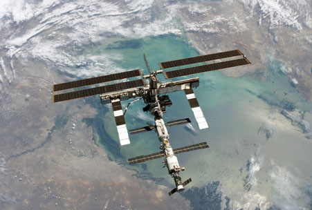 The International Space Station photographed from the Space Shuttle Discovery. 