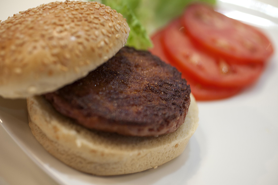 A cooked burger made from Cultured Beef. Credit: David Parry/PA