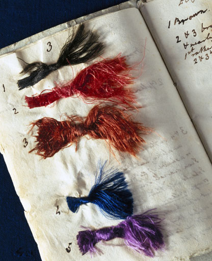Booklet of coloured silk threads, c 1825-1844. Credit © Science Museum / Science & Society Picture Library 