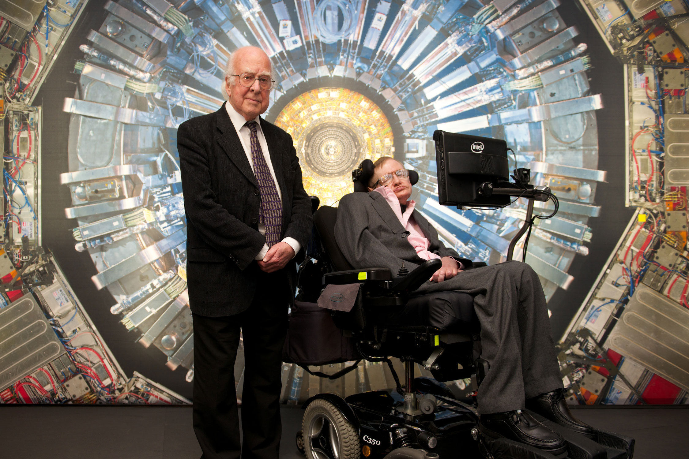 Peter Higgs and Stephen Hawking in the Collider exhibition.