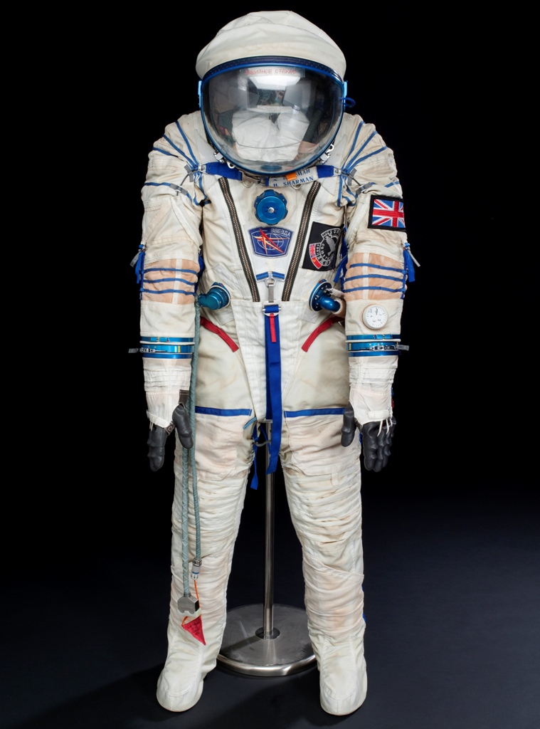 SOKOL space suit worn by Helen Sharman in 1991, manufactured by 'Zvezda'.