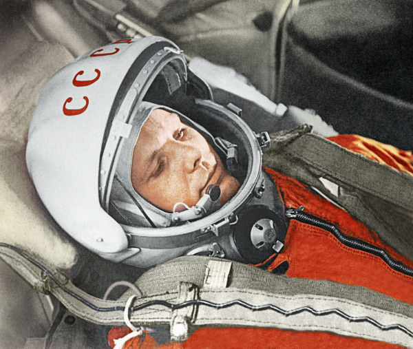 Cosmonaut Yuri Gagarin aboard the Vostok spacecraft. 