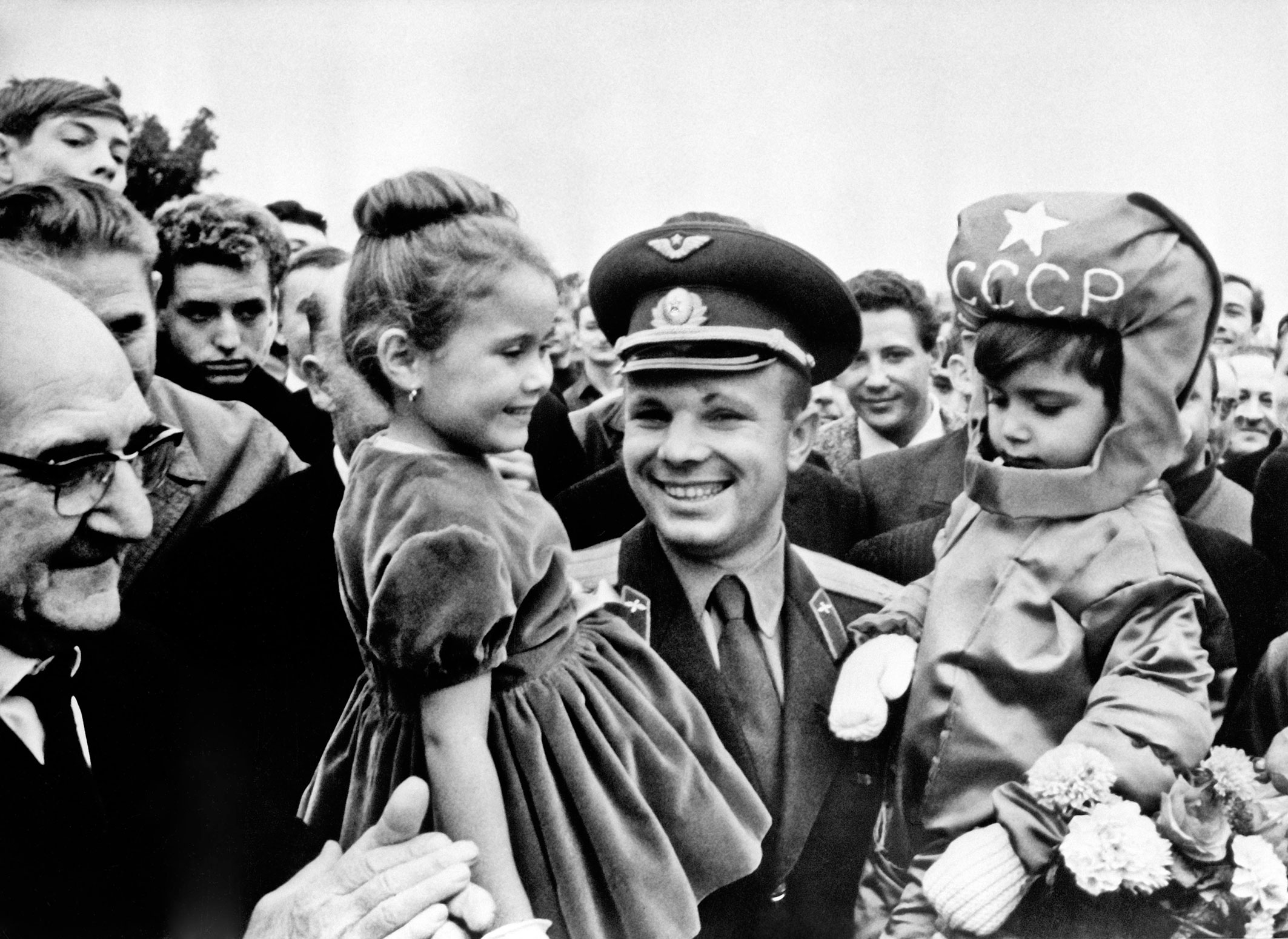 Yuri Gagarin, the first man in space, during his visit to France.