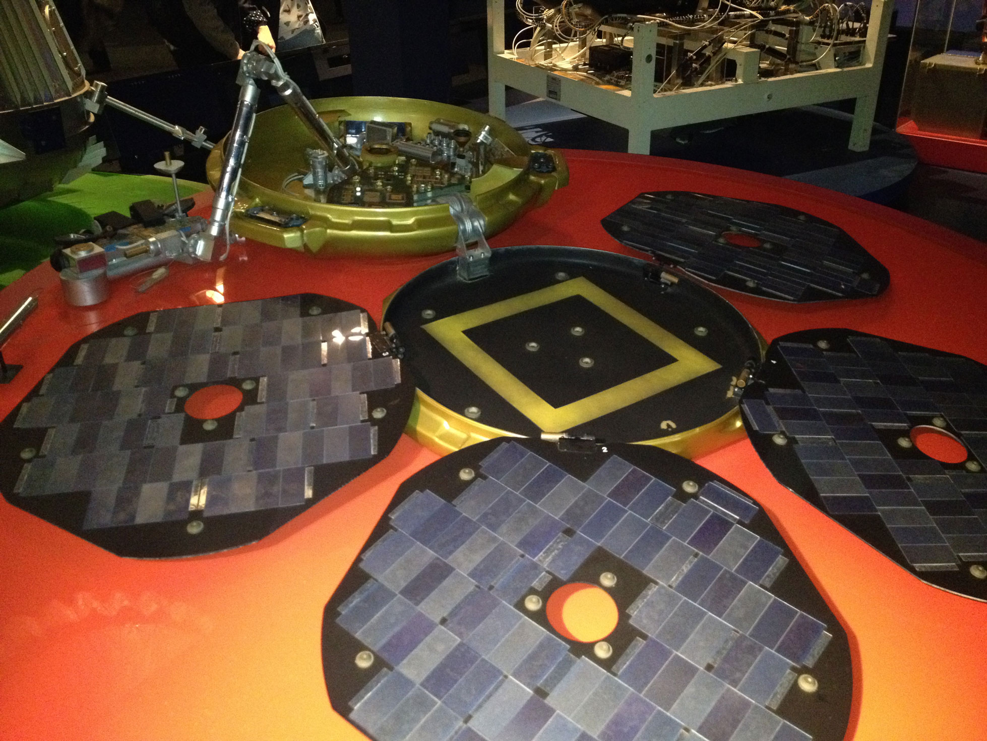 A model of the Beagle 2 Mars lander, on display in the Science Museum.
