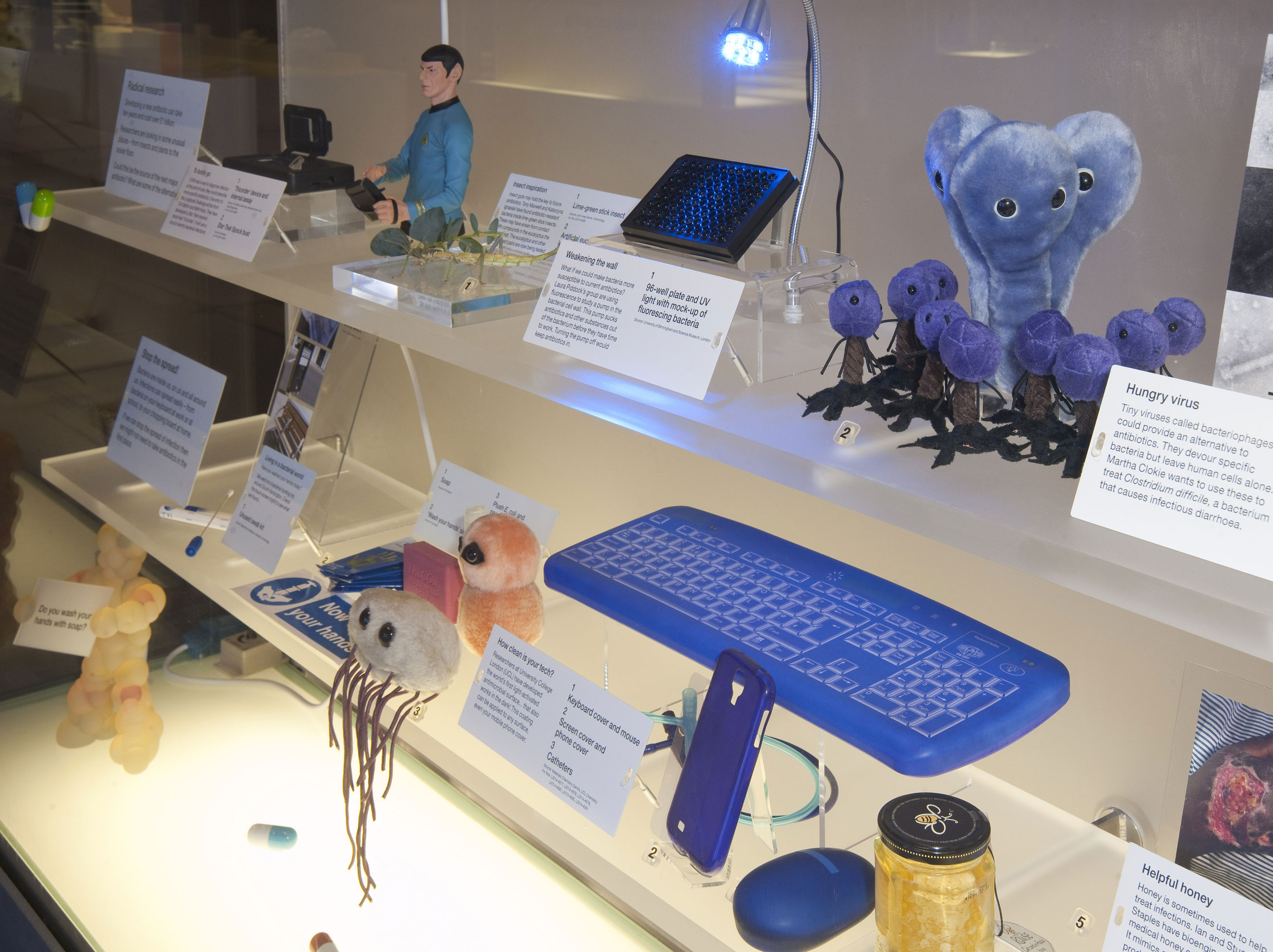 A close up look at the new antibiotics display case in the Who Am I? gallery. Image credit: Science Museum