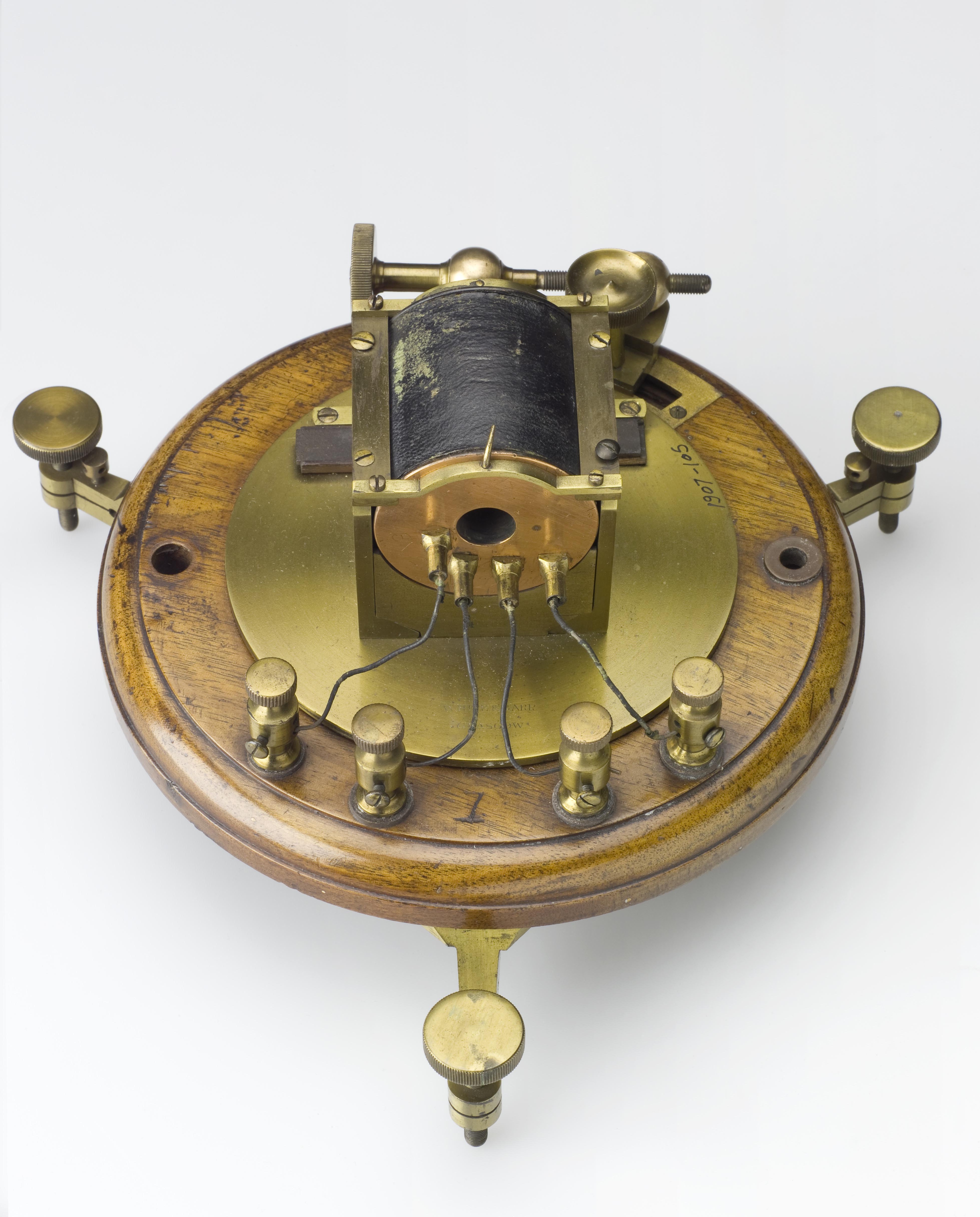 (Lord Kelvin) Thomson's mirror galvanometer (land type) used at Valentia Island end of the original Atlantic cable in 1858. Made by White & Barr, Glasgow. Image credit: Science Museum / SSPL.