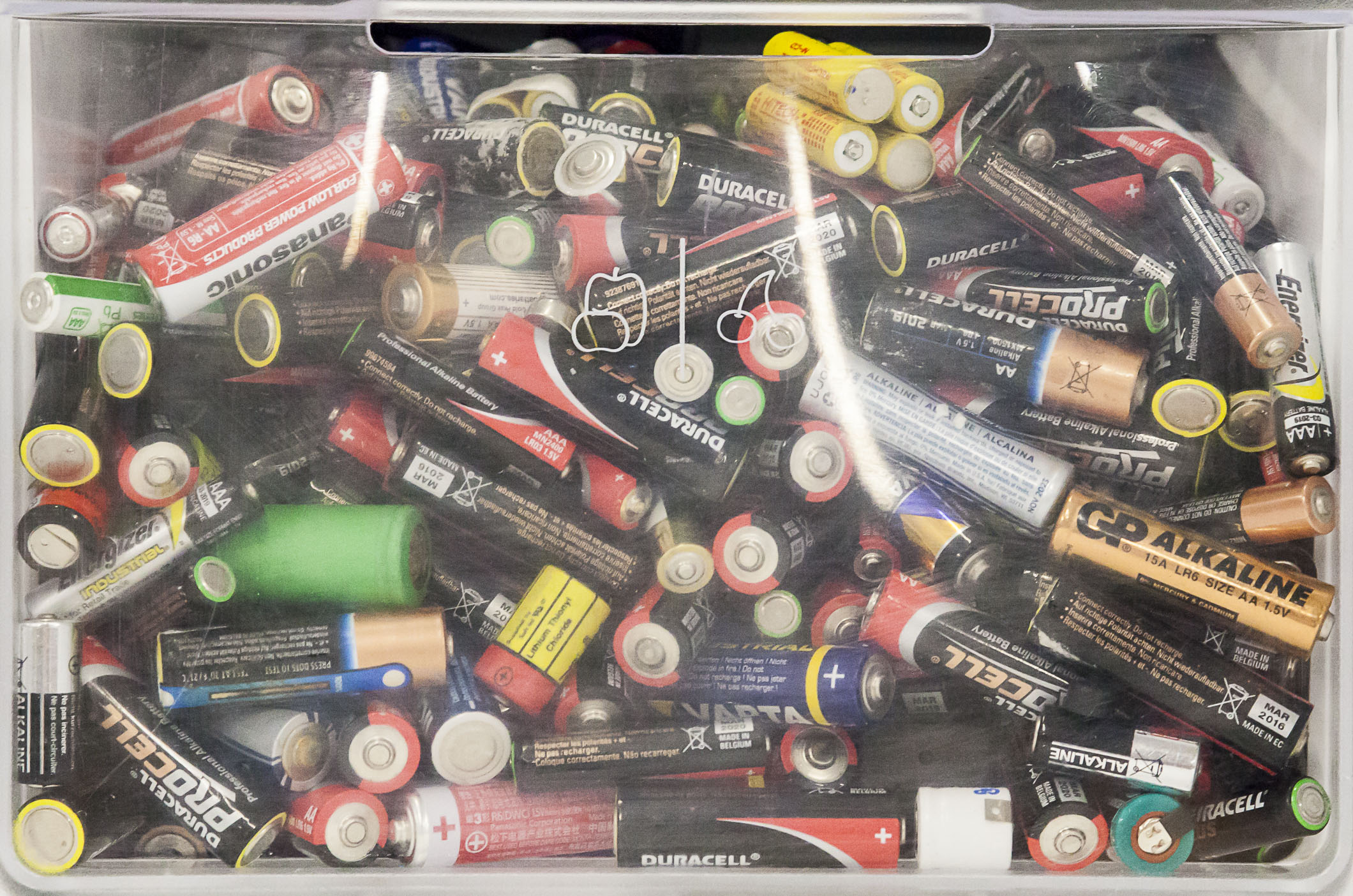 Batteries in The Rubbish Collection exhibition. © Katherine Leedale 
