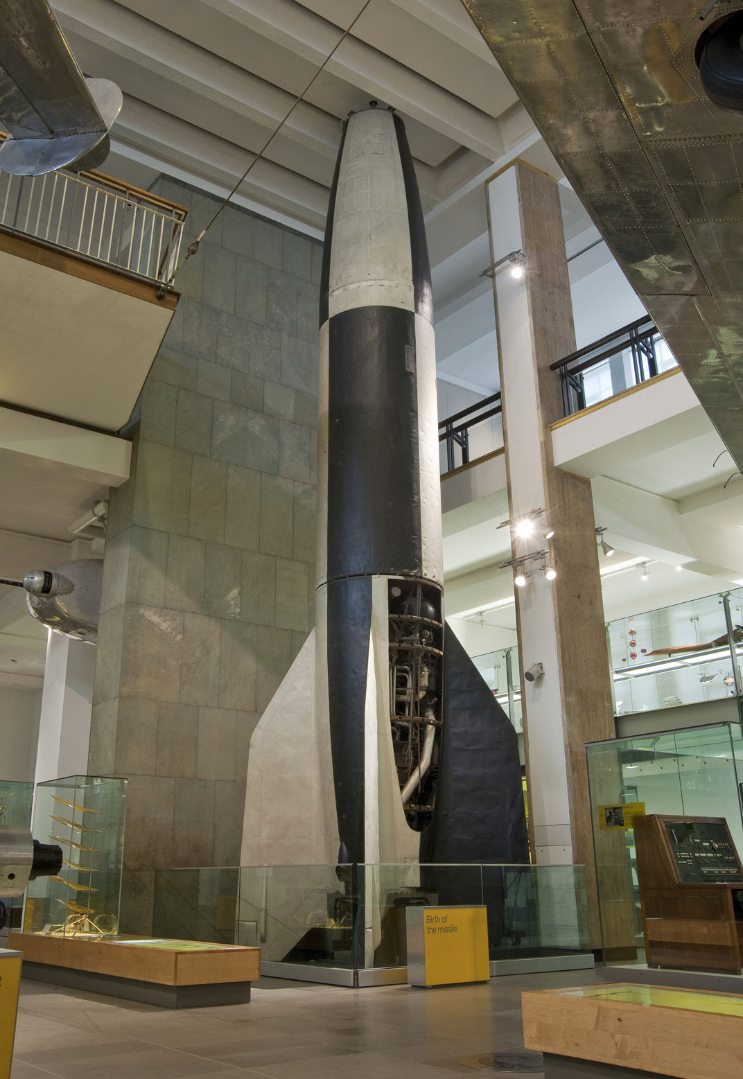 A V-2 rocket on display in the Science Museum's Making the Modern World gallery. 