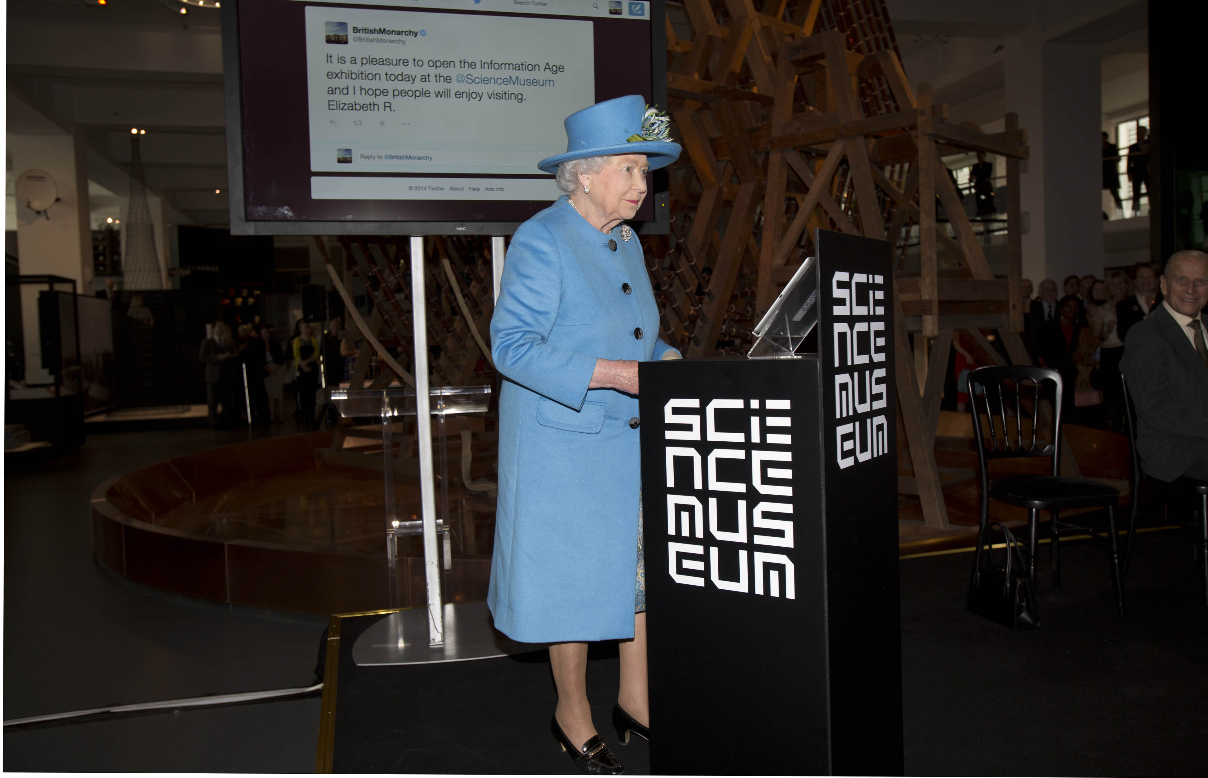 HM The Queen opens the Science Museum's Information Age gallery by sending her first tweet