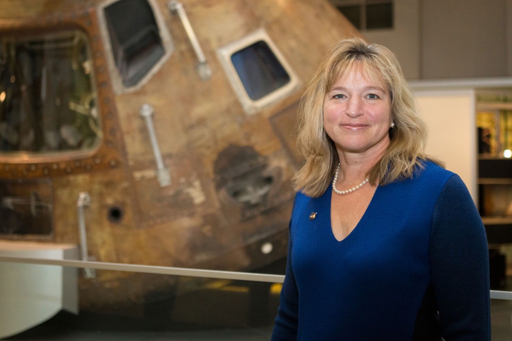 Dr Ellen Stofan, NASA’s Chief Scientist, in front of the Apollo 10 Command Module. Credit: CaSE