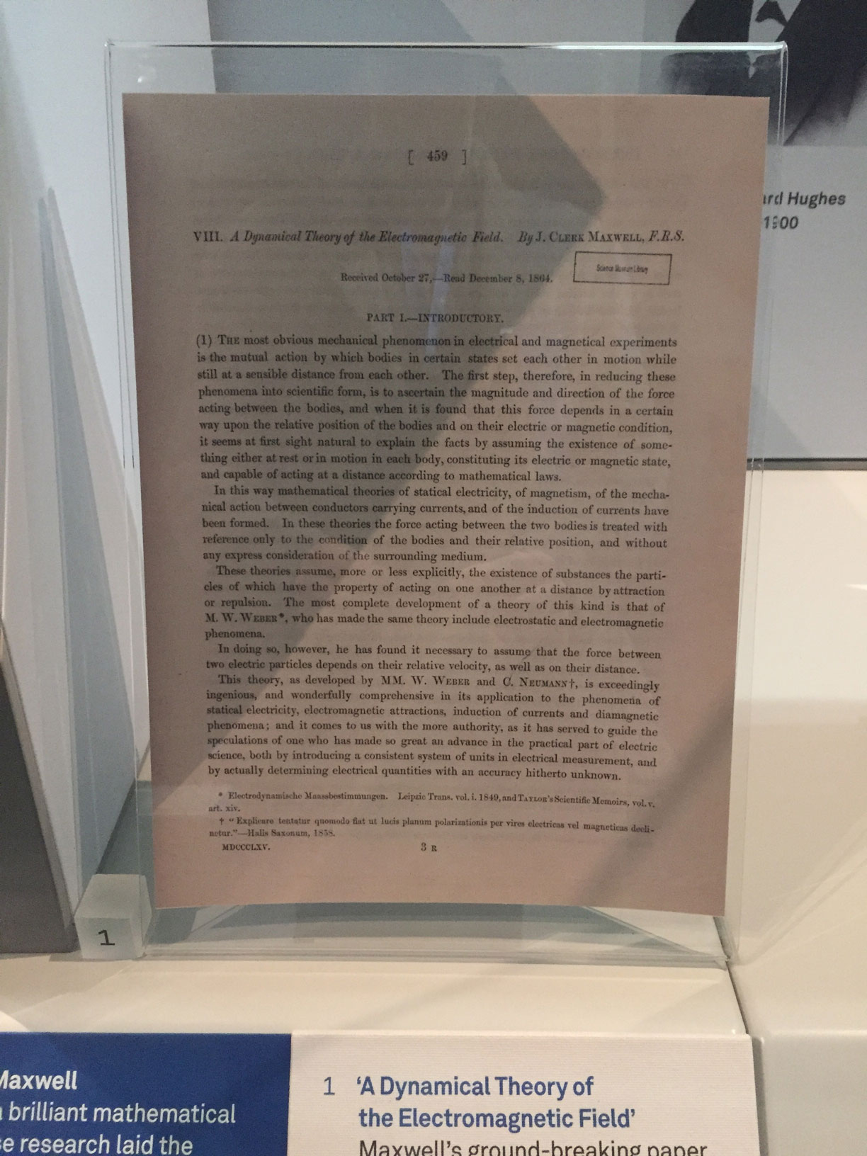 A facsimile of Maxwell's 'A Dynamical Theory of the Electromagnetic Field' on display in the Science Museum’s new Information Age gallery.