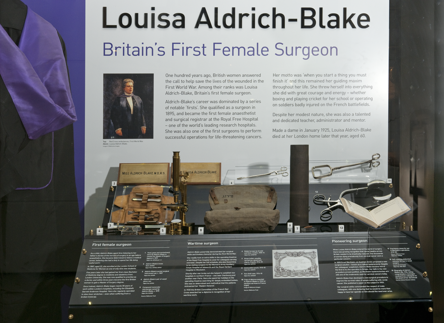 Dame Louisa Aldrich-Blake display at the Science Museum