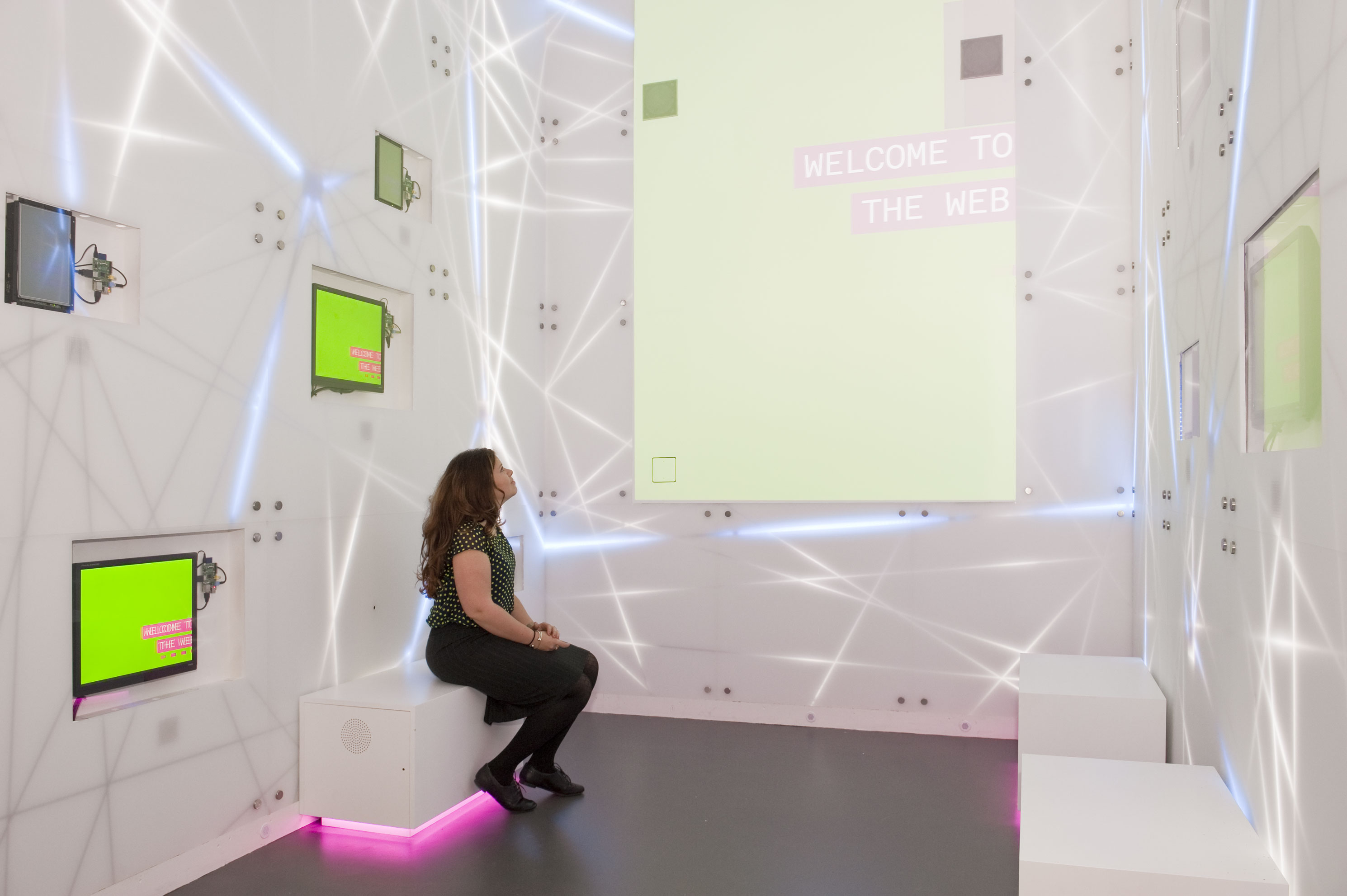 A visitor explores the Web Story Box. Image credit: Science Museum