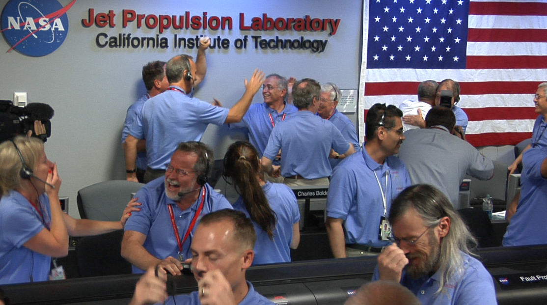 Cheering at Nasa’s Jet Propulsion Laboratory in La Cañada Flintridge