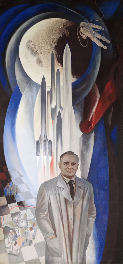 A portrait of Korolev on display in the Cosmonauts exhibition. c. The State Tretyakov Gallery
