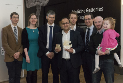 “Young patient donates lifesaving 3D models to Science Museum”. Pictured from left to right Dr Stephen Marks, Great Ormond Street Hospital Selina Hurley, Curator, Medicine Galleries Project, Prof. Nizam Mamode, Guy’s and St Thomas’ NHS Foundation Trust, Dr Pandaj Chandak, Guy’s and St NHS Foundation Trust, Nick Byrne, KCL, Nicos Kesseris, Guy’s and St Thomas’ NHS Foundation Trust, Chris Boucher who donated his kidney to his daughter Lucy Boucher