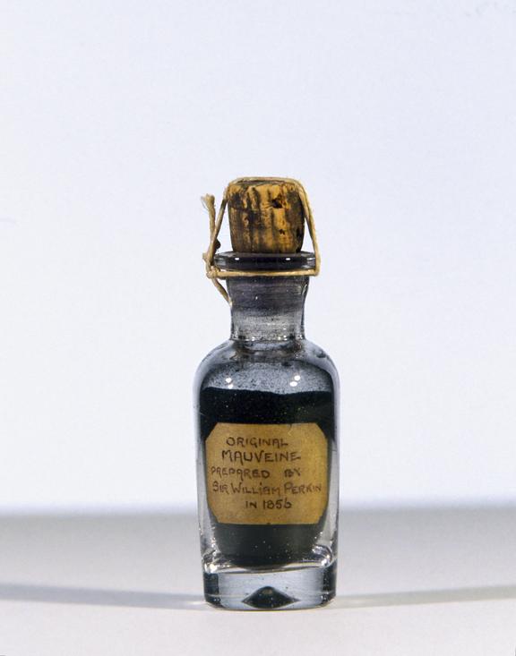 A bottle of Perkin's mauveine dye.