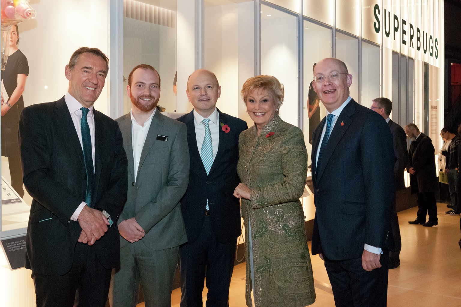 l-r: Lord O'Neill, Sheldon Paquin (Superbugs curator), Erik Nordkamp (Managing Director of Pfizer UK), Angela Rippon and Ian Blatchford (Director of the Science Museum)