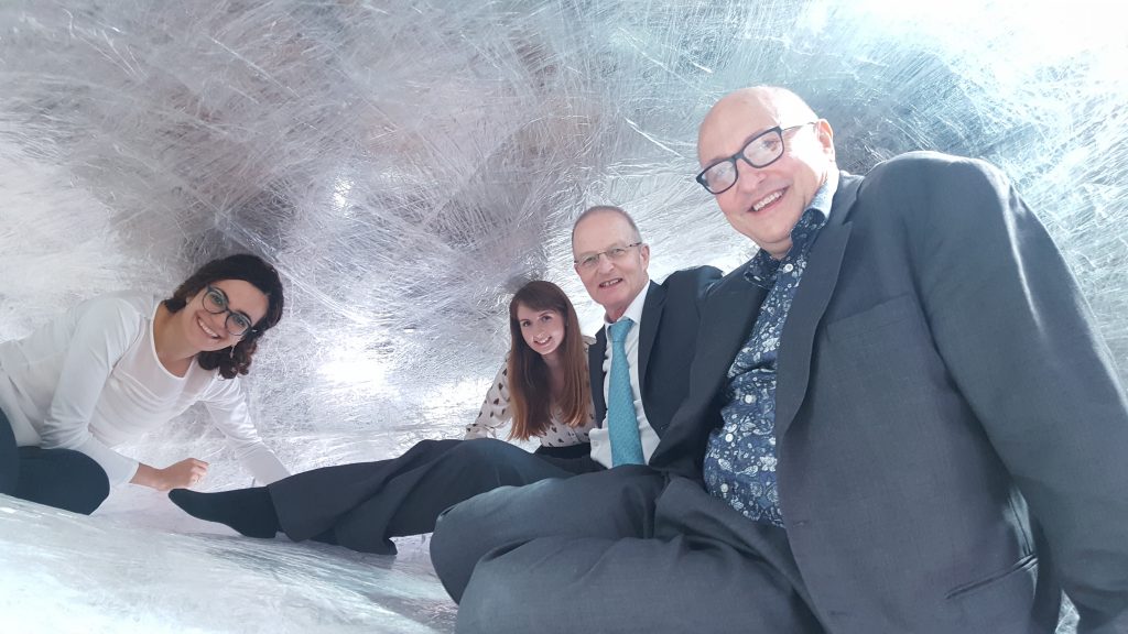 Dr Marta Shahbazi, Dr Norah Fogarty, Professor Sir Doug Turnbull and Roger Highfield in Tape, an installation at the Manchester Science Festival