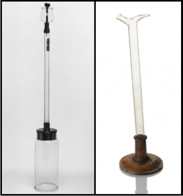 Glassware from the Fleet Street workshop of the famous Georgian instrument maker George Adams and a Binks’s burette from the dye manufacturers Simpson and Maule. 