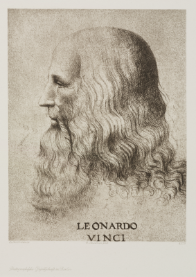 Leonardo da Vinci: self-portrait, photogravure.