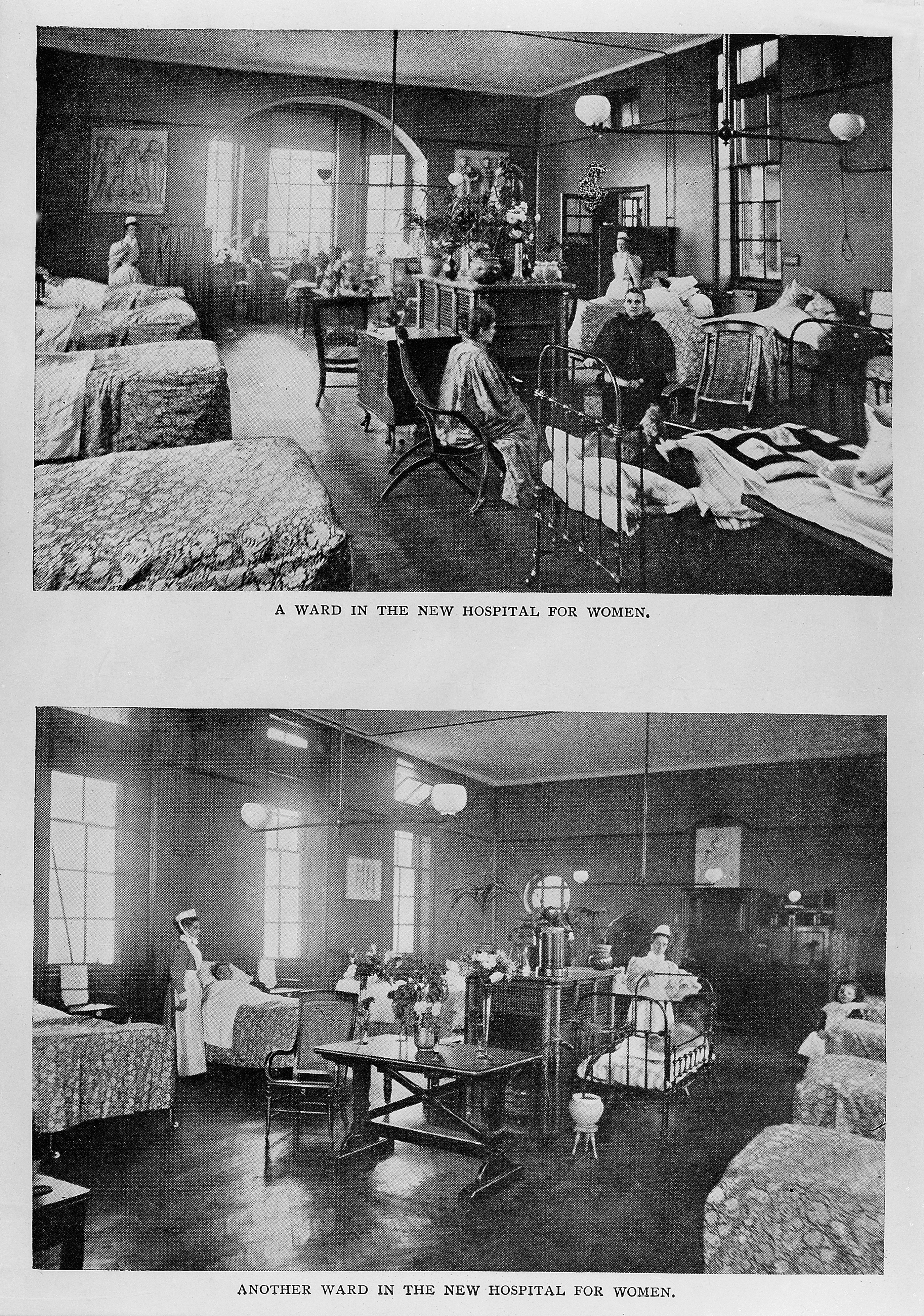 Two wards of the New Hospital for Women. From a magazine of 1899. 