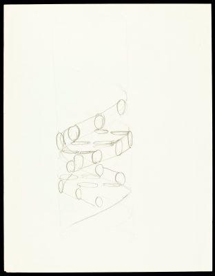 Pencil sketch of the DNA double helix by Francis Crick. It shows a right-handed helix and the nucleotides of the two anti parallel strands. Wellcome Collection. CC BY attribution