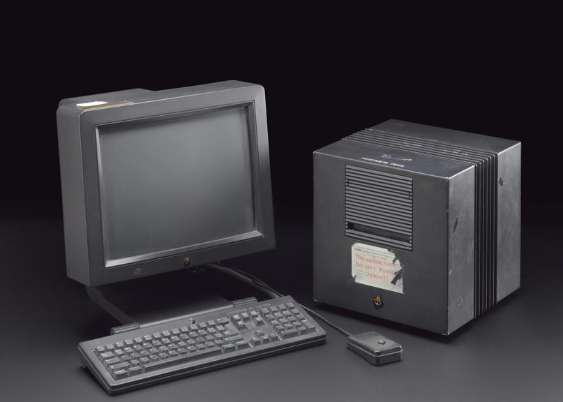 Tim Berners Lee NeXTcube computer on display in the Information Age gallery