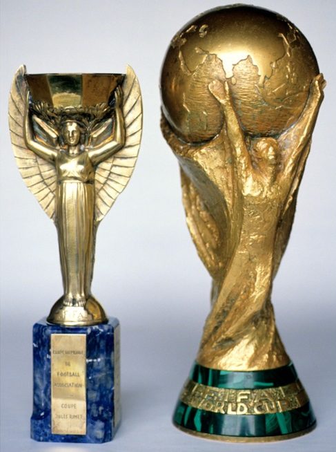 The Jules Rimet trophy and the FIFA World Cup Trophy