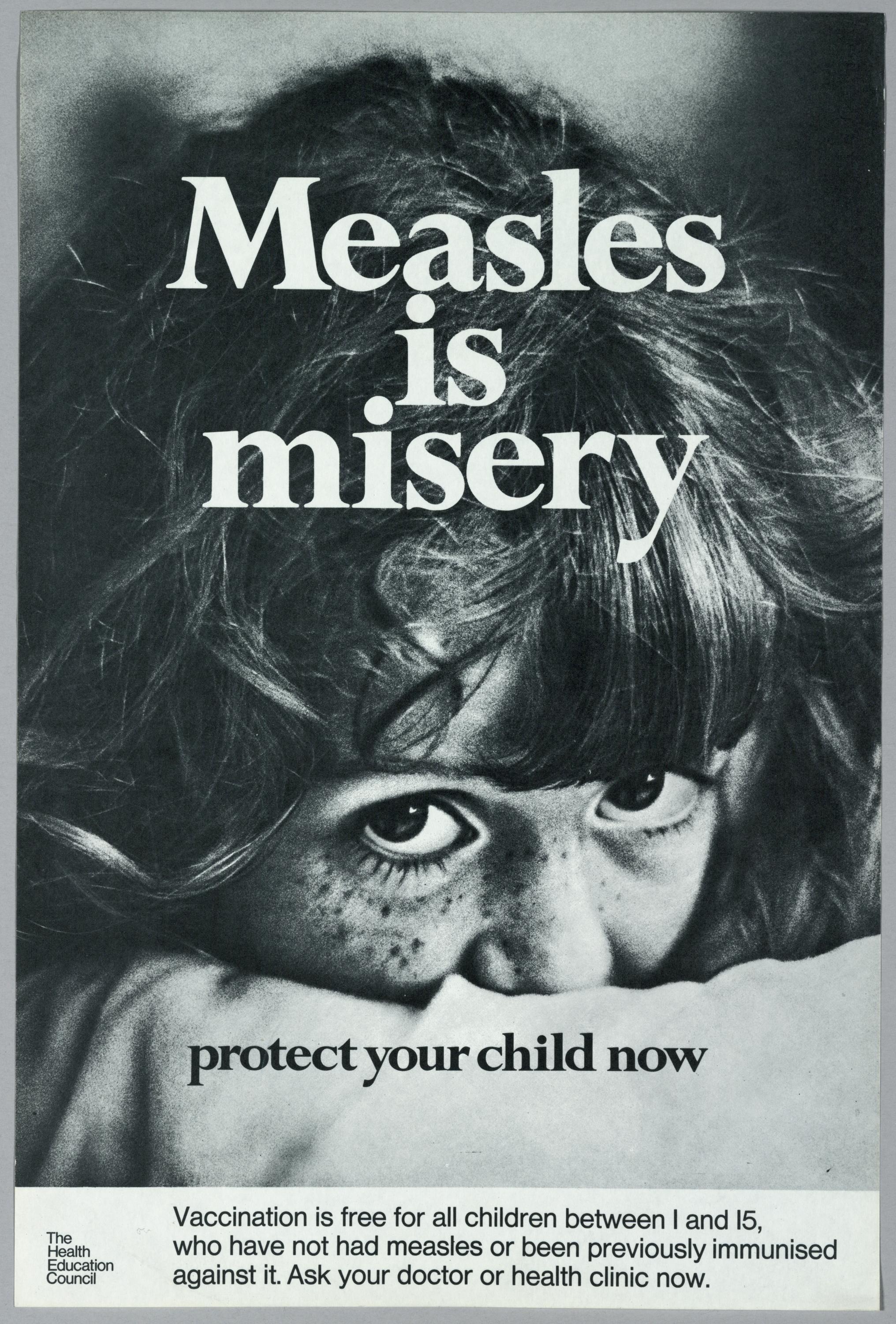 Poster for measles vaccination produced by the Health Education Authority, 1987-1999