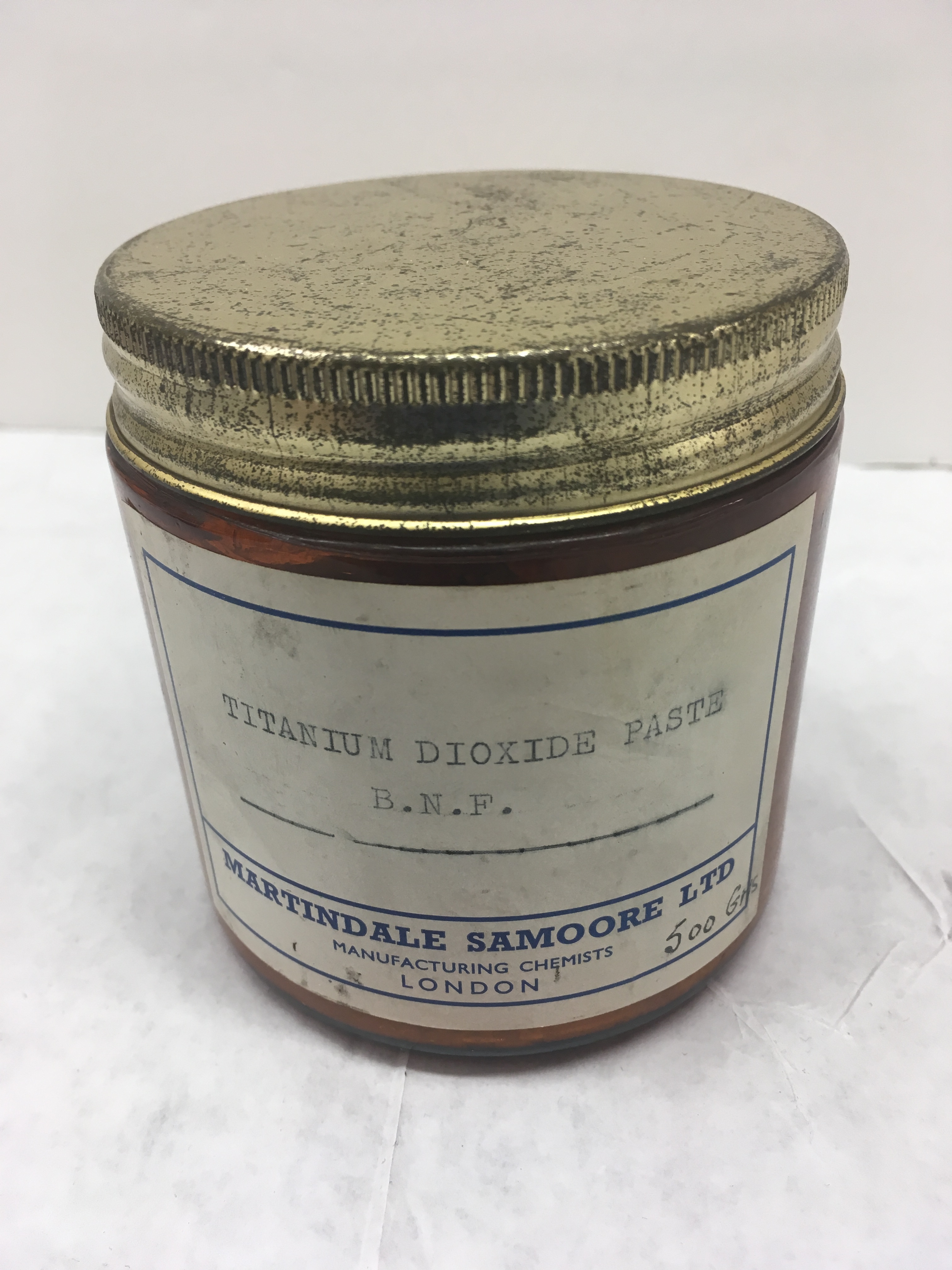 Bottle of titanium dioxide paste by Martindale Samoore, 1963-1967