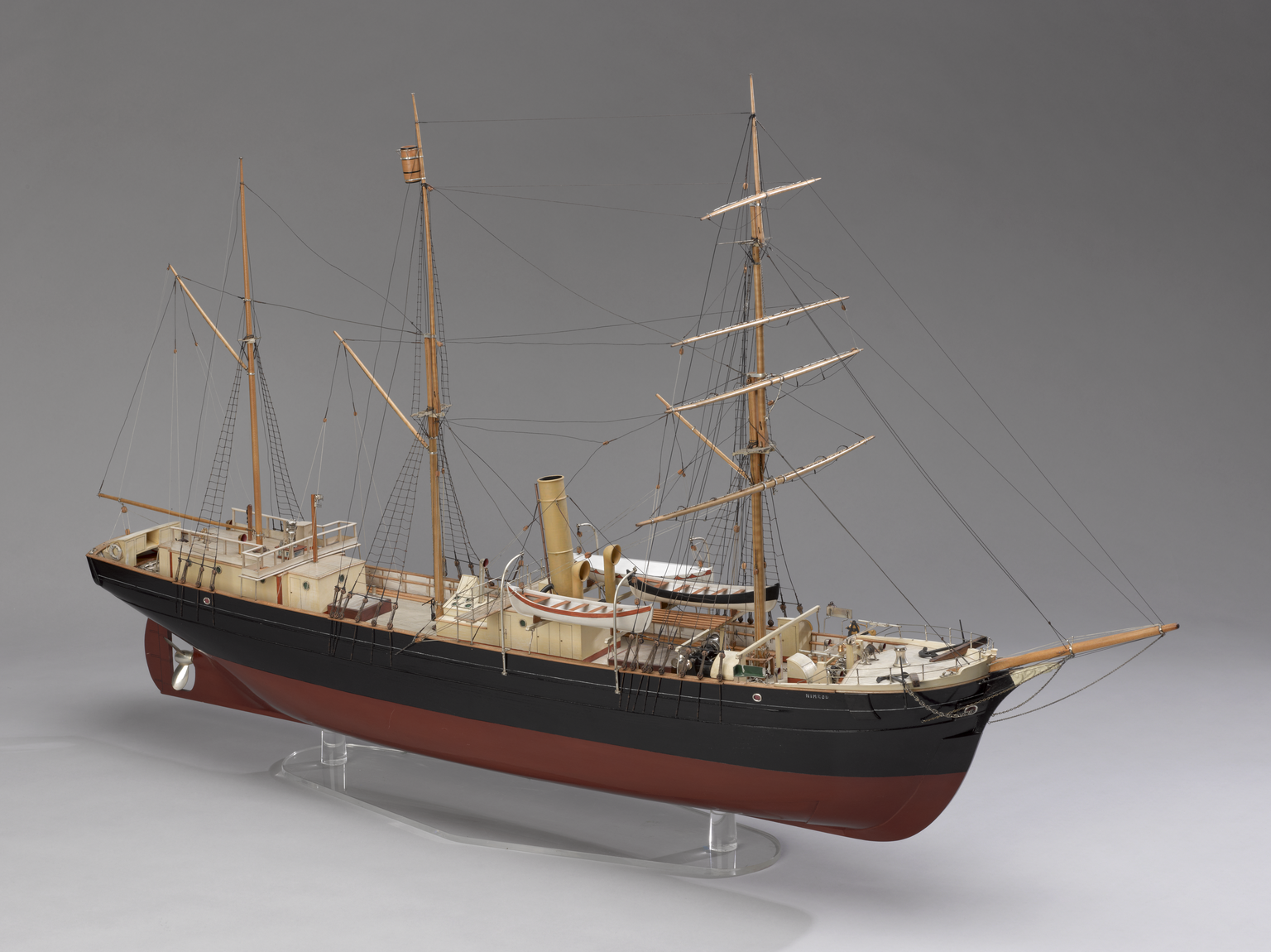 Whole barquentine rigged model of the single-screw converted whaler the 'Nimrod' used by Ernest Shackleton during the British Antarctic Expedition 1907-1909