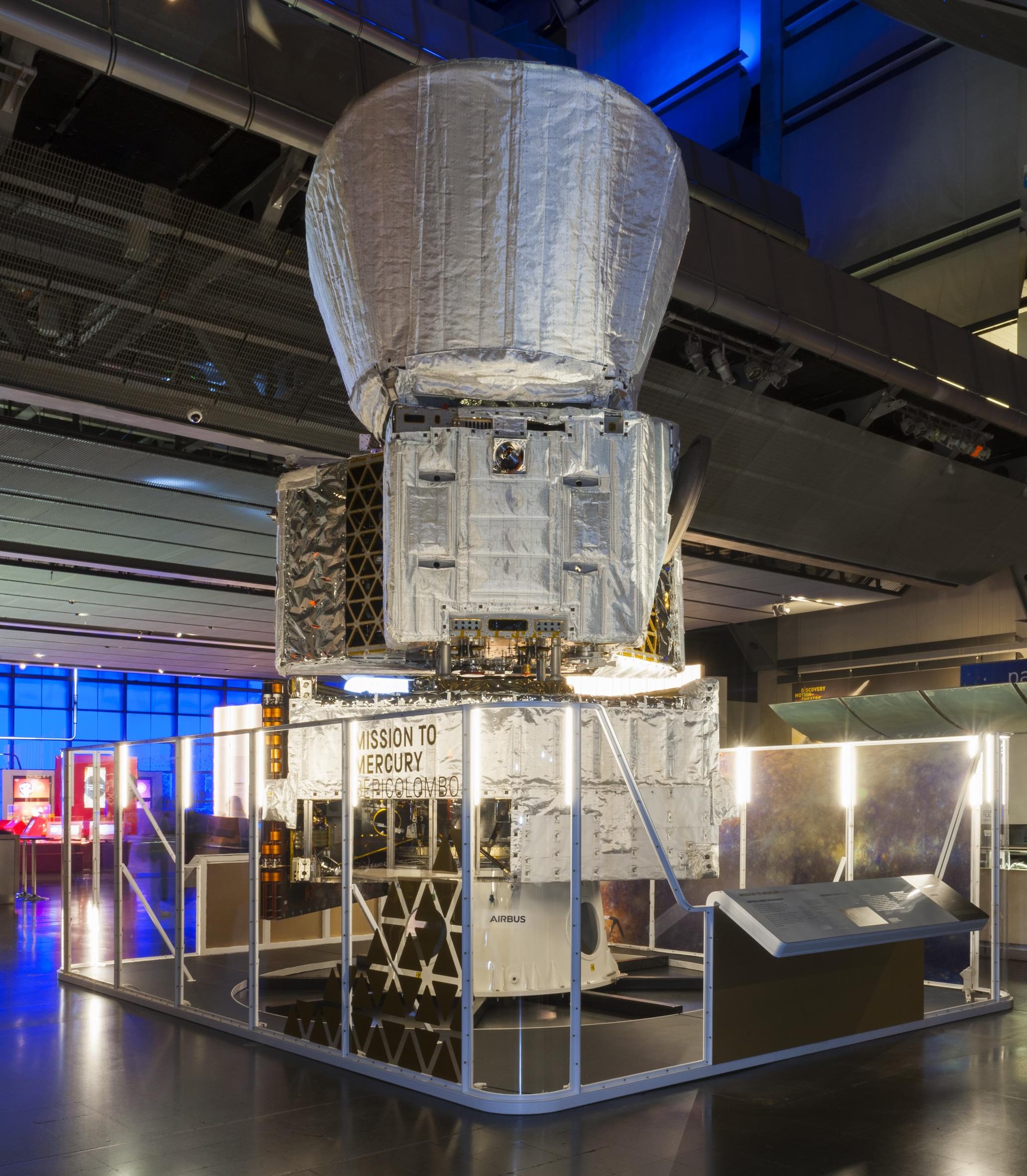 BepiColombo is the ESA's first spacecraft to Mercury. The full-size structural thermal model can be seen in the Tomorrow's World gallery of the Science Museum, London.