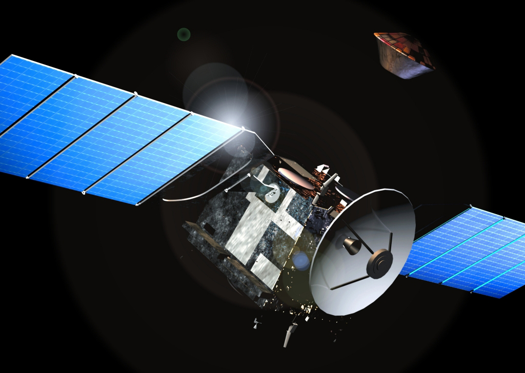 Artistic impression of Beagle 2 lander leaving the Mars Express orbiter. credit: ESA