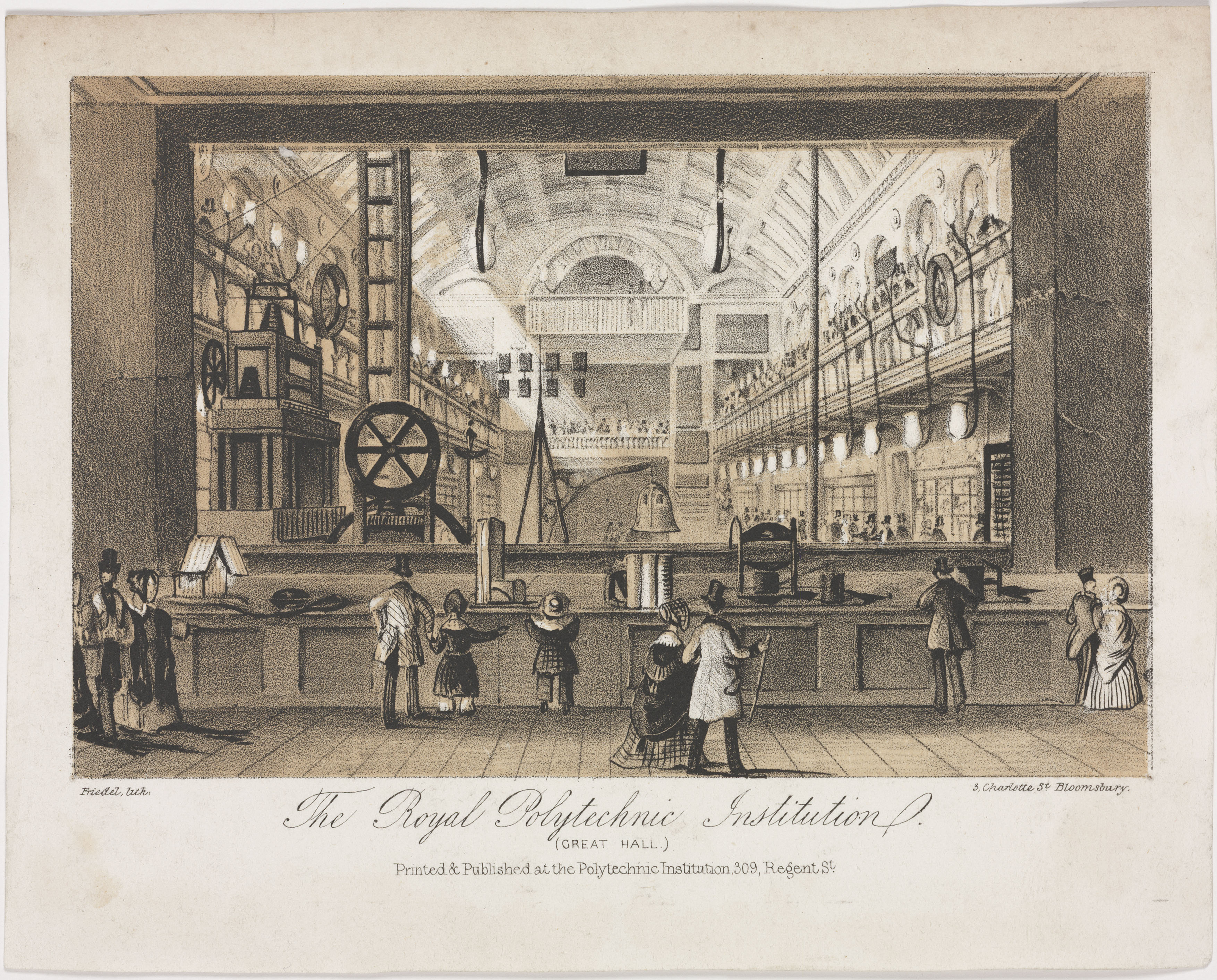 The Great Hall of the Royal Polytechnic Institution, London, c 1838. Science and Society Picture Library