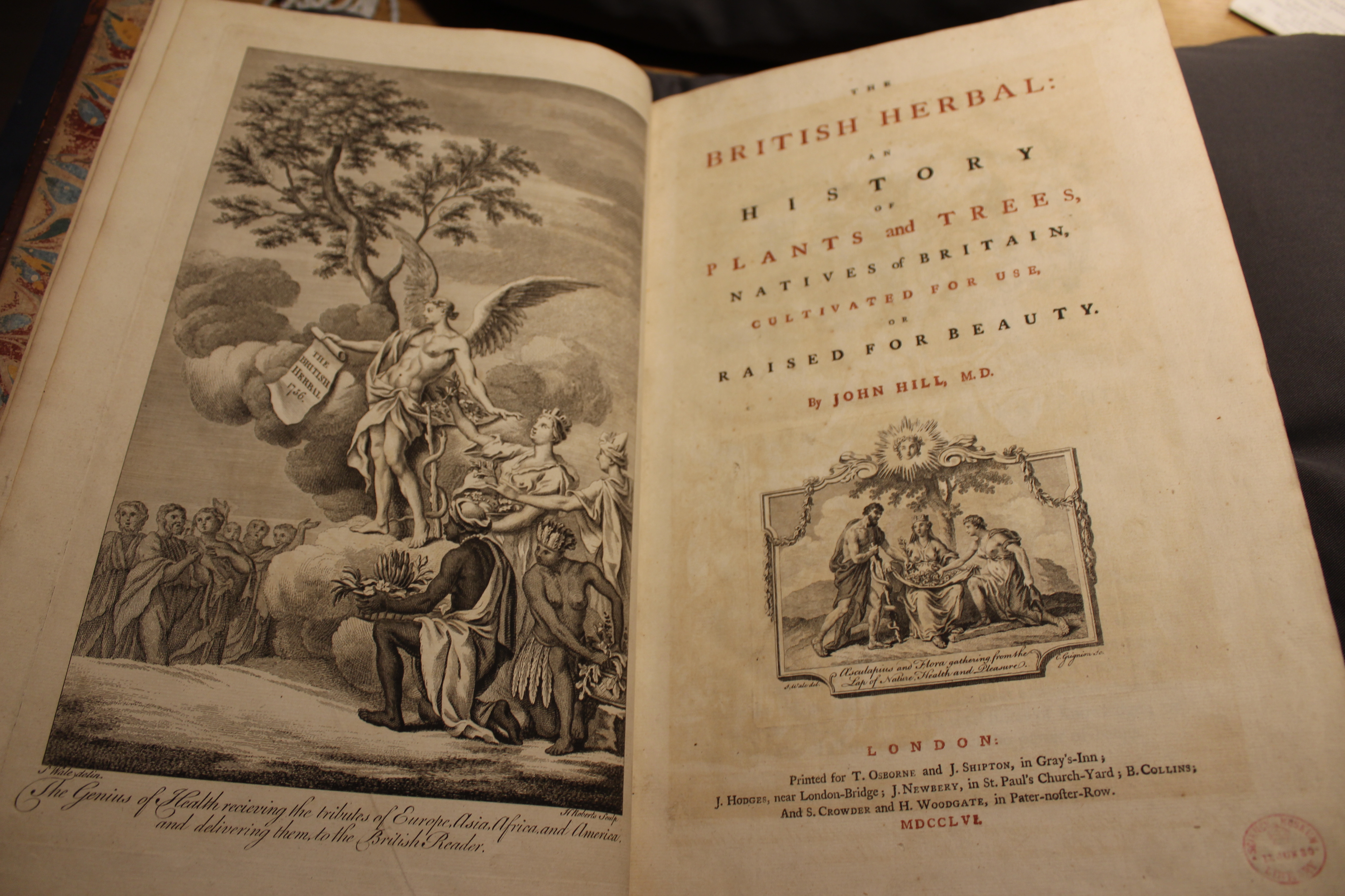 Title page and flyleaf of John Hill, The British herbal: an history of plants and trees, natives of Britain, cultivated for use, or raised for beauty. London, 1756.