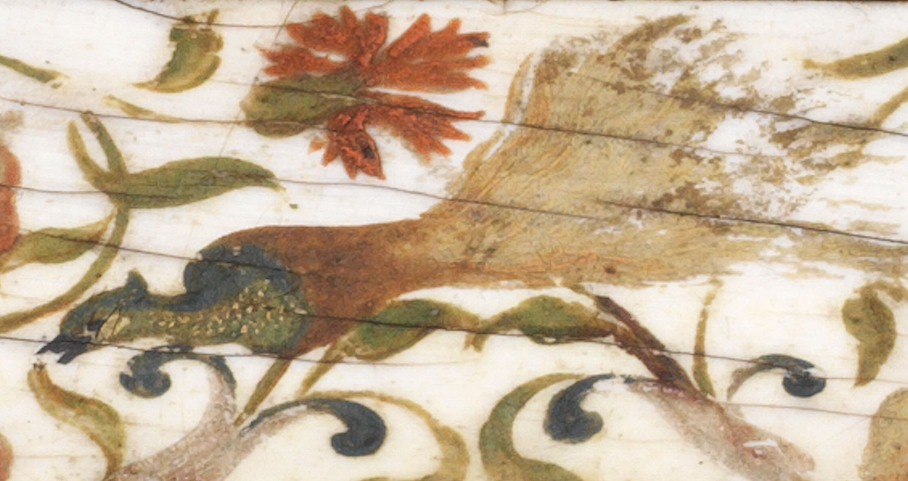 The bird of paradise painted on this box appears to be floating, without wings of legs. © The Samuel Courtauld Trust, The Courtauld Gallery, London.