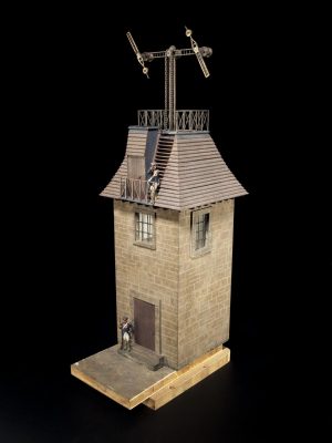 Science Museum object 1933-648/1 Model of a 'Chappe' type semaphore signalling tower, 1933. The name of the tower originates from French engineer Claude Chappe, and his brothers, who in 1792 designed the first optical telegraph.