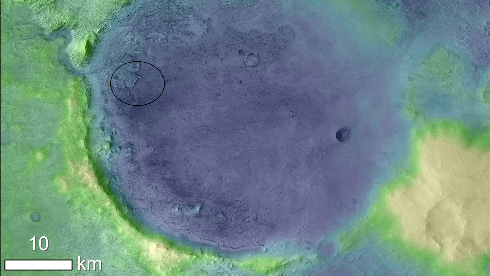 Image showing the Jezero Crater on the surface of Mars.