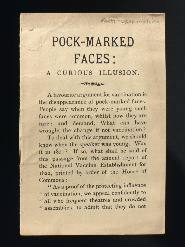 'Pock-marked faces: A curious illusion', anti-vaccination leaflet
