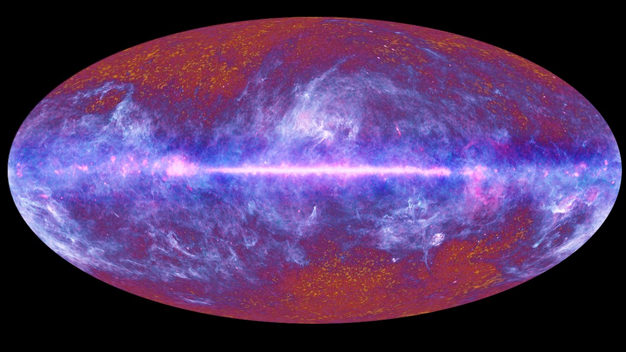 Projection of the cosmic microwave background, showing echoes of the Big Bang left over from the dawn of the universe