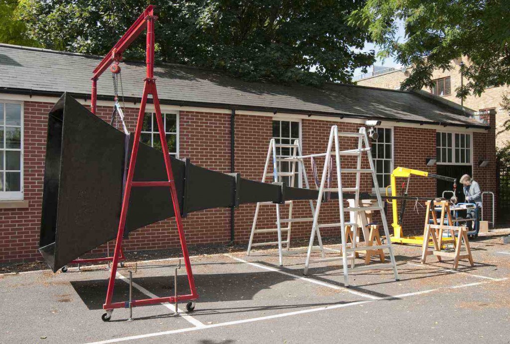 The newly reconstructed horn being tested by the author at Blythe House in August 2013. Credit: Science Museum 