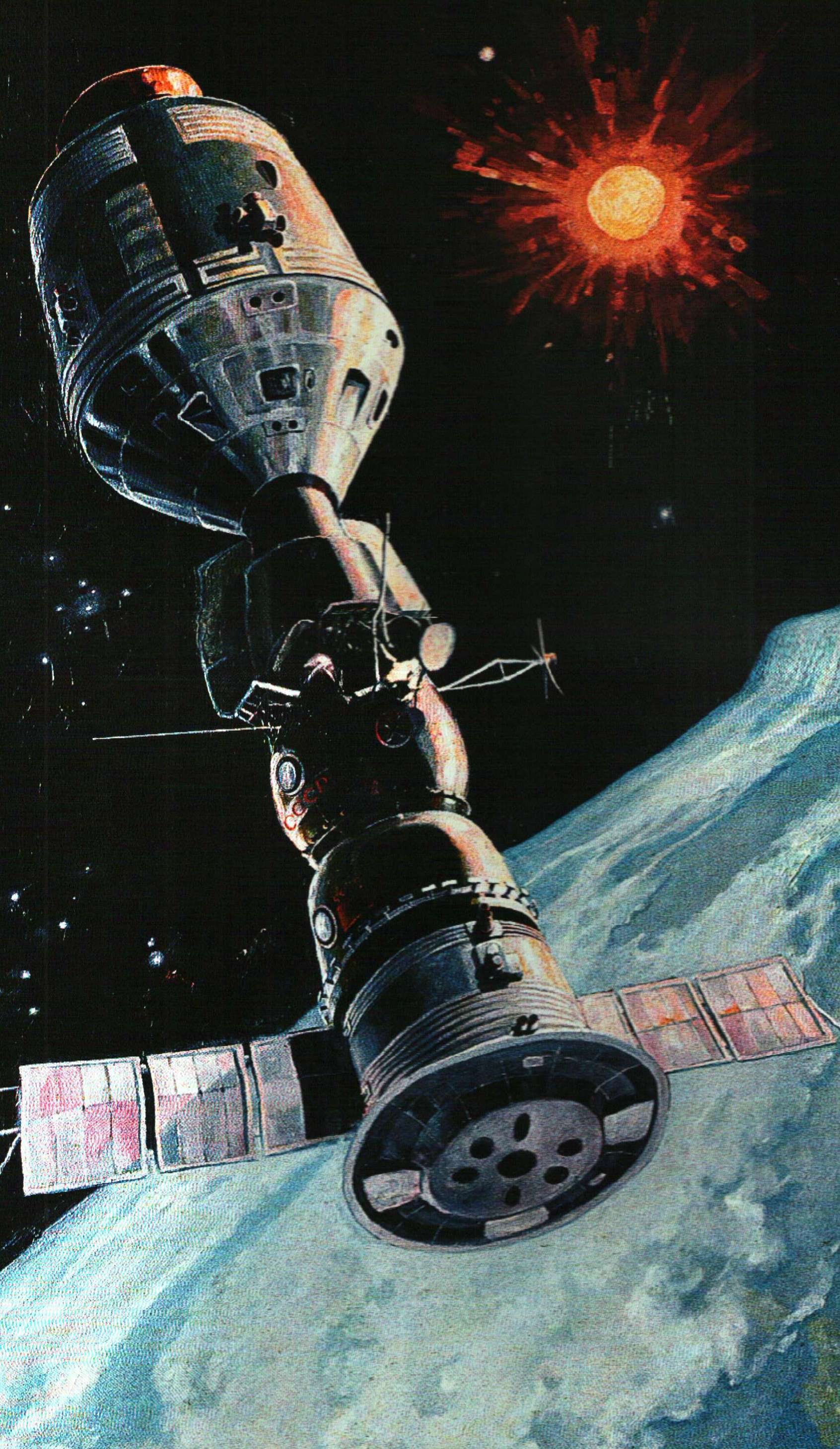 Alexei Leonov, Soyuz-Apollo (1976) oil on canvas. Painted by Alexei Leonov and reproduced by permission of the artist.
