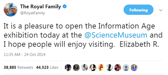 HM The Queen's first Tweet.