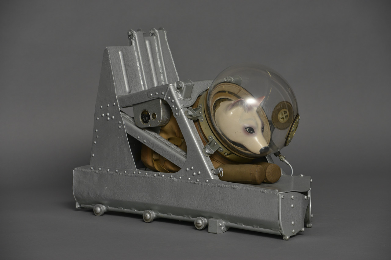 Dog spacesuit and ejector seat used on suborbital rocket flights launched from Kapustin Yar, Soviet Union, c. 1955. Credit: Zvezda Research, Development and Production Enterprise, photo by Rosizo.
