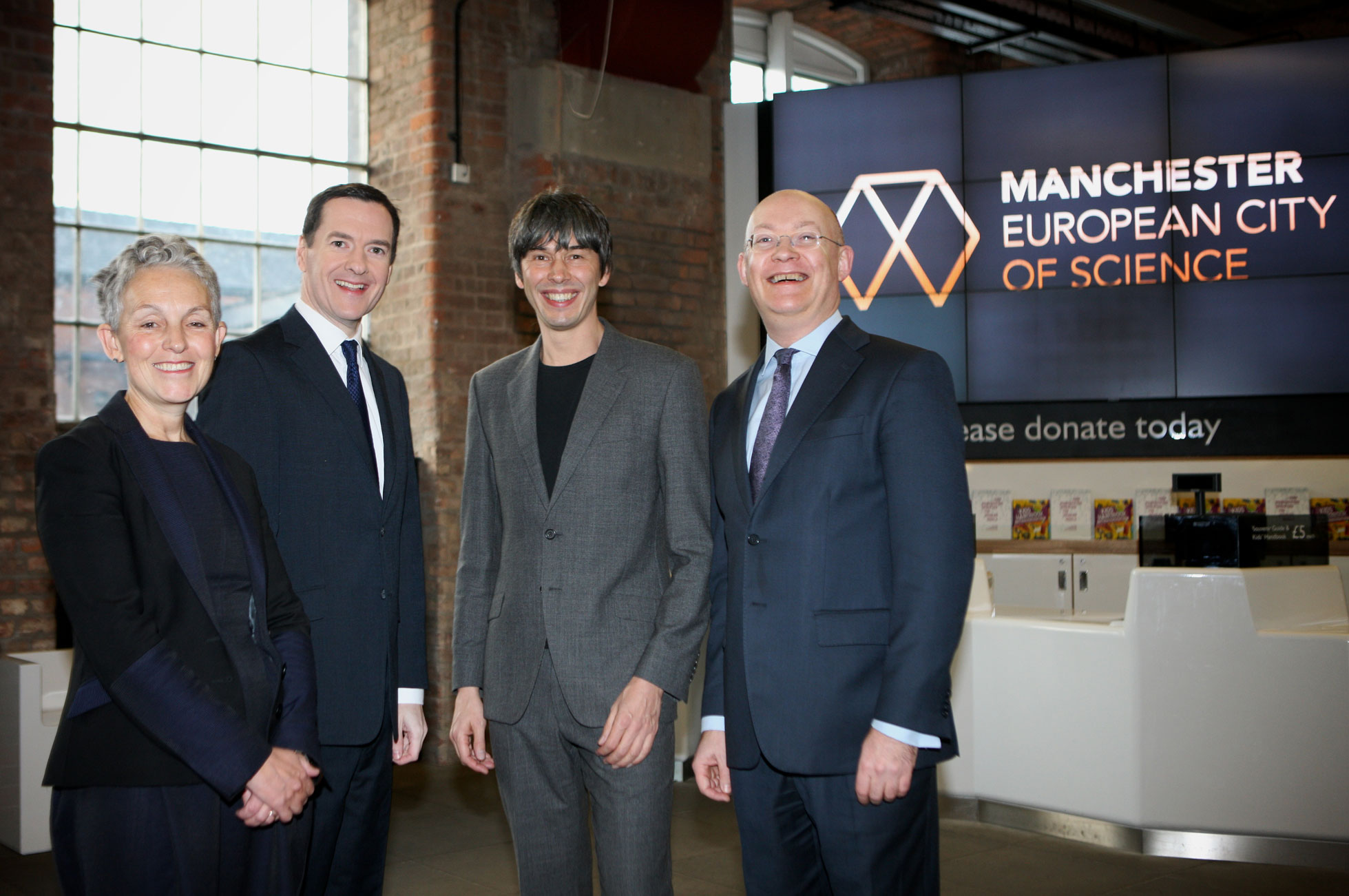 Chancellor George Osborne MP with Professor Brian Cox , Sally MacDonald, Director of the Museum of Science & Industry and Ian Blatchford, Director of the Science Museum Group. 