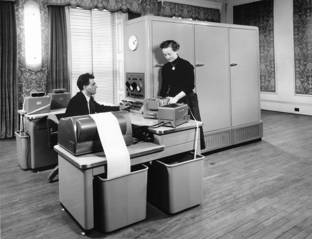 A contemporary publicity photgraph of the Ferranti Pegasus II computer, c 1958. © Science Museum / Science & Society Picture Library